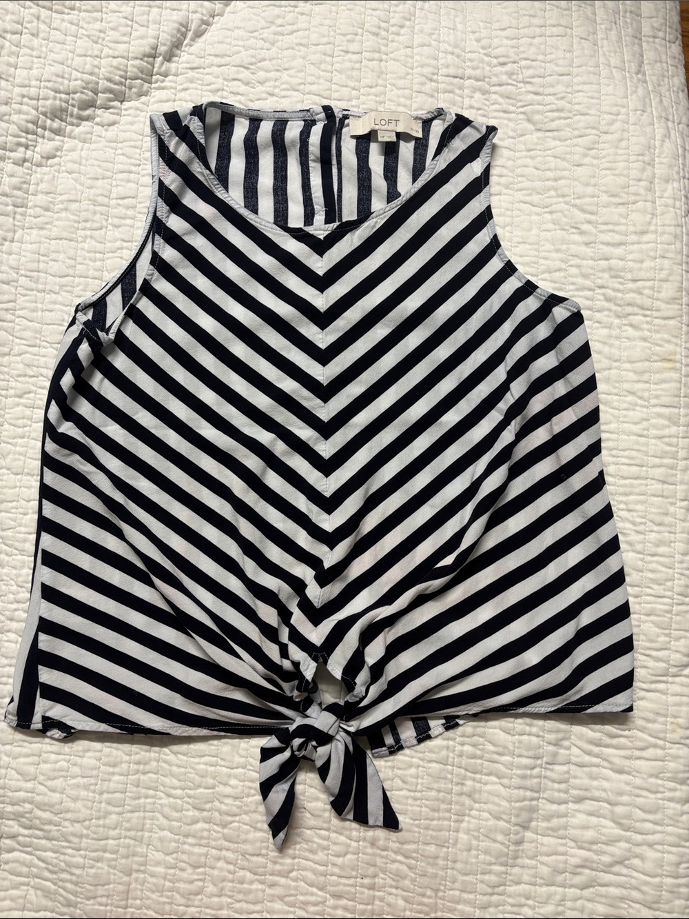 LOFT Black & White Striped Tie-Front Camisole